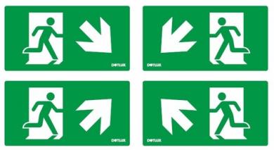 Dotlux Erweitertes Piktogrammset Pfeil Diagonal (4 Stück) für LED-Notleuchte EXIT (Artikel 5 