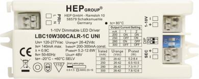 HEP  LED Treiber, Konstantstrom, dimmbar, 200-300mA per DIP, 10W (1-10V) 