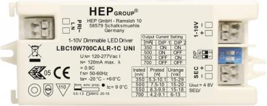 HEP  LED Treiber, Konstantstrom, dimmbar, 350-700mA per DIP, 10W (1-10V) 