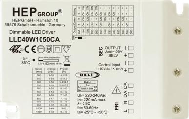 HEP LED Netzteil/Treiber LED Treiber, Konstantstrom, dimmbar, 500-1050mA per DIP, 40W (DALI-2 (DT6)/ 