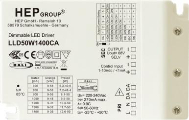 HEP  LED Treiber, Konstantstrom, dimmbar, 700-1400mA per DIP, 50W (DALI-2 (DT6)/TouchDim/1-10V) 