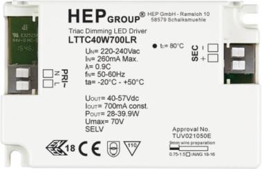HEP  LED Treiber, Konstantstrom, dimmbar, 700mA, 40W (Phasenabschnitt) 