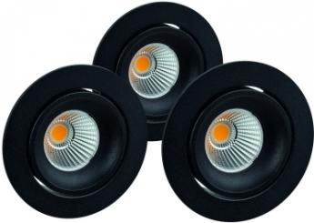 Rutec  GAIL LED-Einbaustrahler 3er Set dimmbar Plug&play schw.,rund,300mA,3x6W,IP40,3000K, 