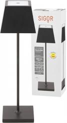 Sigor Akku-Tischleuchte NUINDIE 370mm schwarz eckig, 2,2W 2700K IP54 180lm Ra85 dim 
