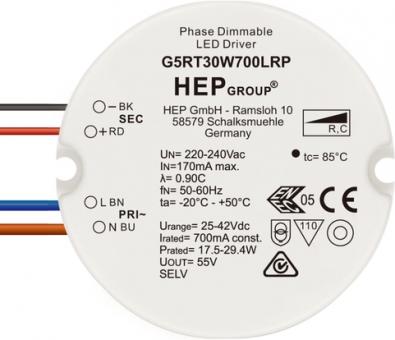 HEP  LED Treiber, Konstantstrom, dimmbar, 700mA, 30W (Phasenabschnitt) 