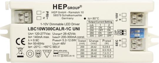 HEP  LED Treiber, Konstantstrom, dimmbar, 200-300mA per DIP, 10W (1-10V) 