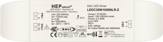 HEP  LED Treiber, Konstantstrom, dimmbar, 150-1050mA per NFC, 30W (DALI-2 (DT6)/TouchDim) 