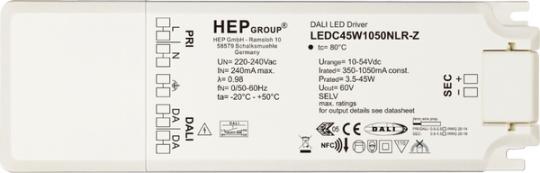 HEP  LED Treiber, Konstantstrom, dimmbar, 350-1050mA per NFC, 45W (DALI-2 (DT6)/TouchDim) 