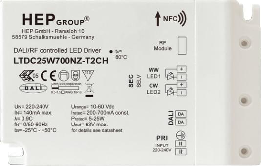 HEP  LED Treiber, Konstantstrom, dimmbar, 200-700mA per NFC, 25W (DALI-2 (DT6)/TouchDim) 