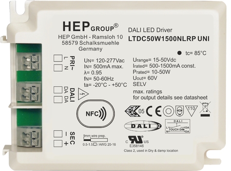 HEP  LED Treiber, Konstantstrom, dimmbar, 350-1050mA per NFC, 45W (DALI-2(DT8)/opt. RF) 